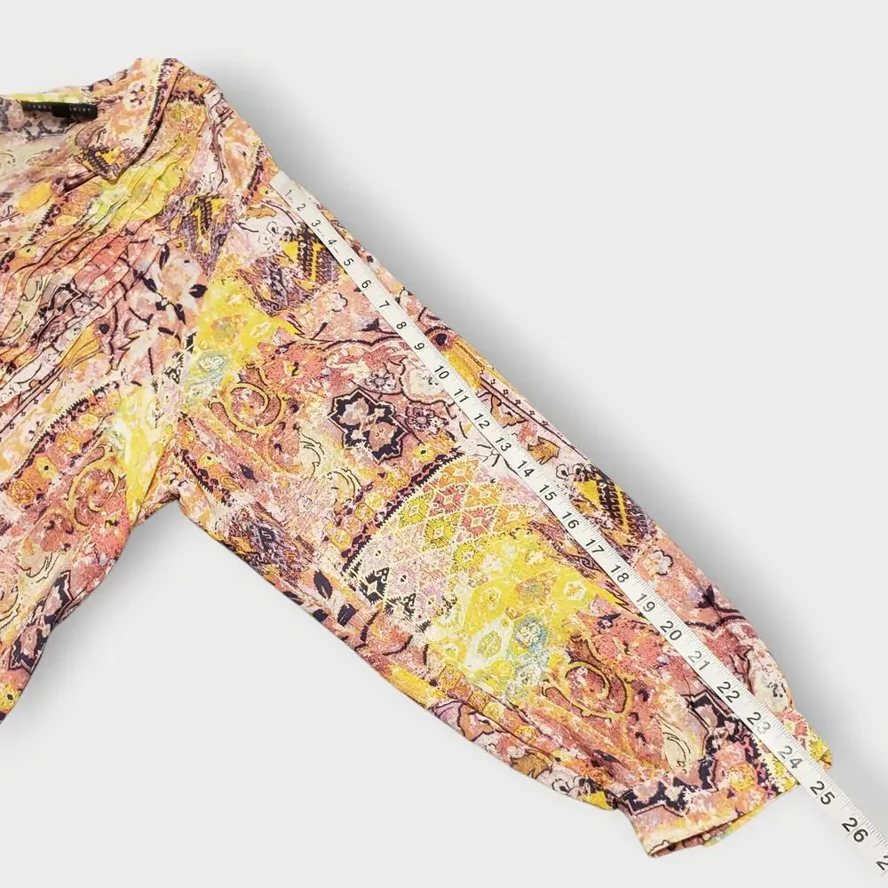 Jane + Delancey‎ 3X Pink Abstract Pleated Button Up Shirt Artsy Lagen Colorful
